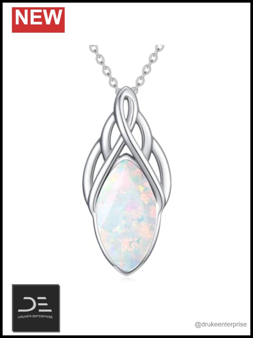 18k White Gold Plated Celtic Knot Pendant Necklace Women Gemstone Jewelry Gift